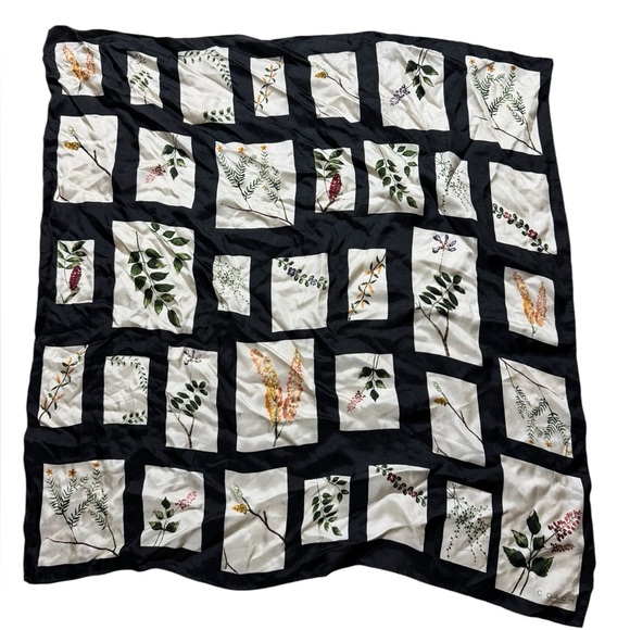 Coach Accessories - Coach Floral Silky Scarf Black White Flowers 26” x 26”